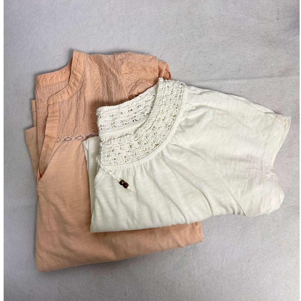 Cottagecore Boho Sonoma & Design‎ History Women M Cream Peach Embroidered Tops
